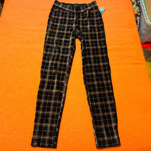 Velvet checkers plaid black, yellow and pink organic cotton blend leggings NWT - Picture 1 of 9